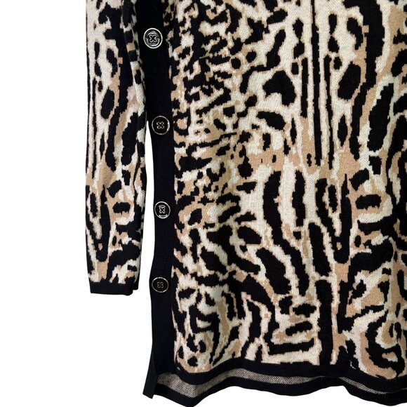 Chicos Animal Print Mock Neck Cashmere Blend Tunic Sweater With Side Buttons Siz - Picture 4 of 14